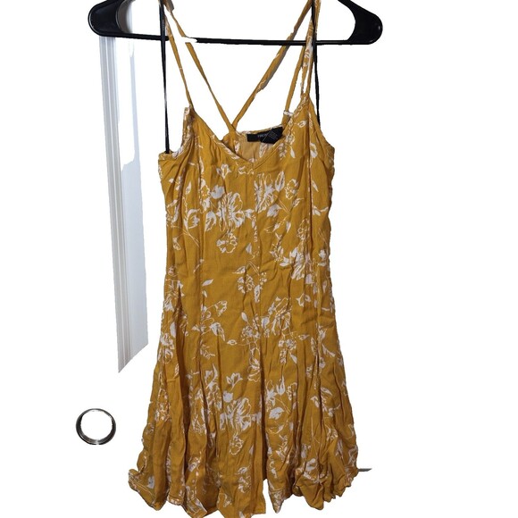 Forever 21 Yellow Floral Mini Sundress Small New Spaghetti Strap Fit And Flare - Picture 1 of 11